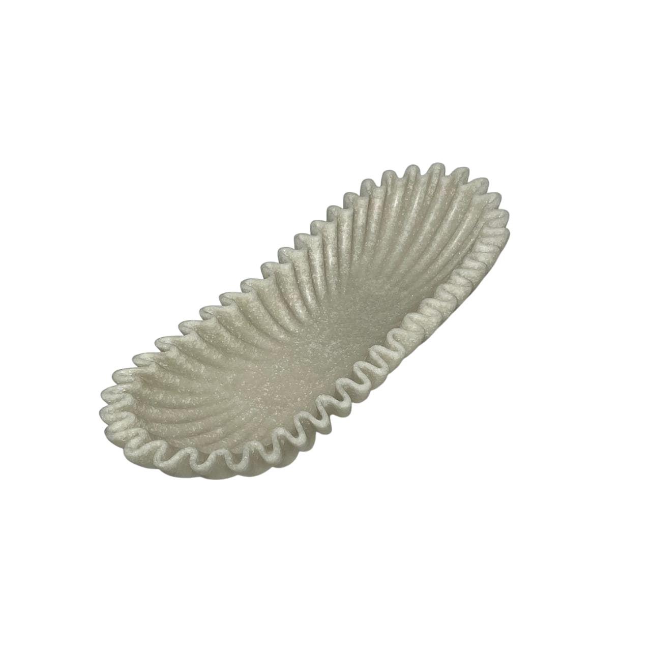 Bandeja Decorativa Ovalada Blanca Con Diseño Ondulado