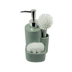 Set Dispensador De Jabón Cerámico Con Escobilla y Esponja