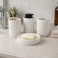 Set de baño x4 piezas diseño líneas horizontales blanco y negro