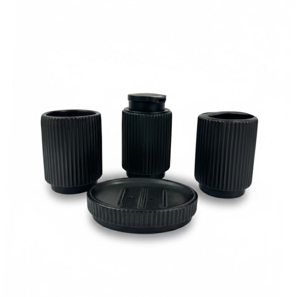 Set de baño 4 piezas blanco y negro diseño líneas horizontales