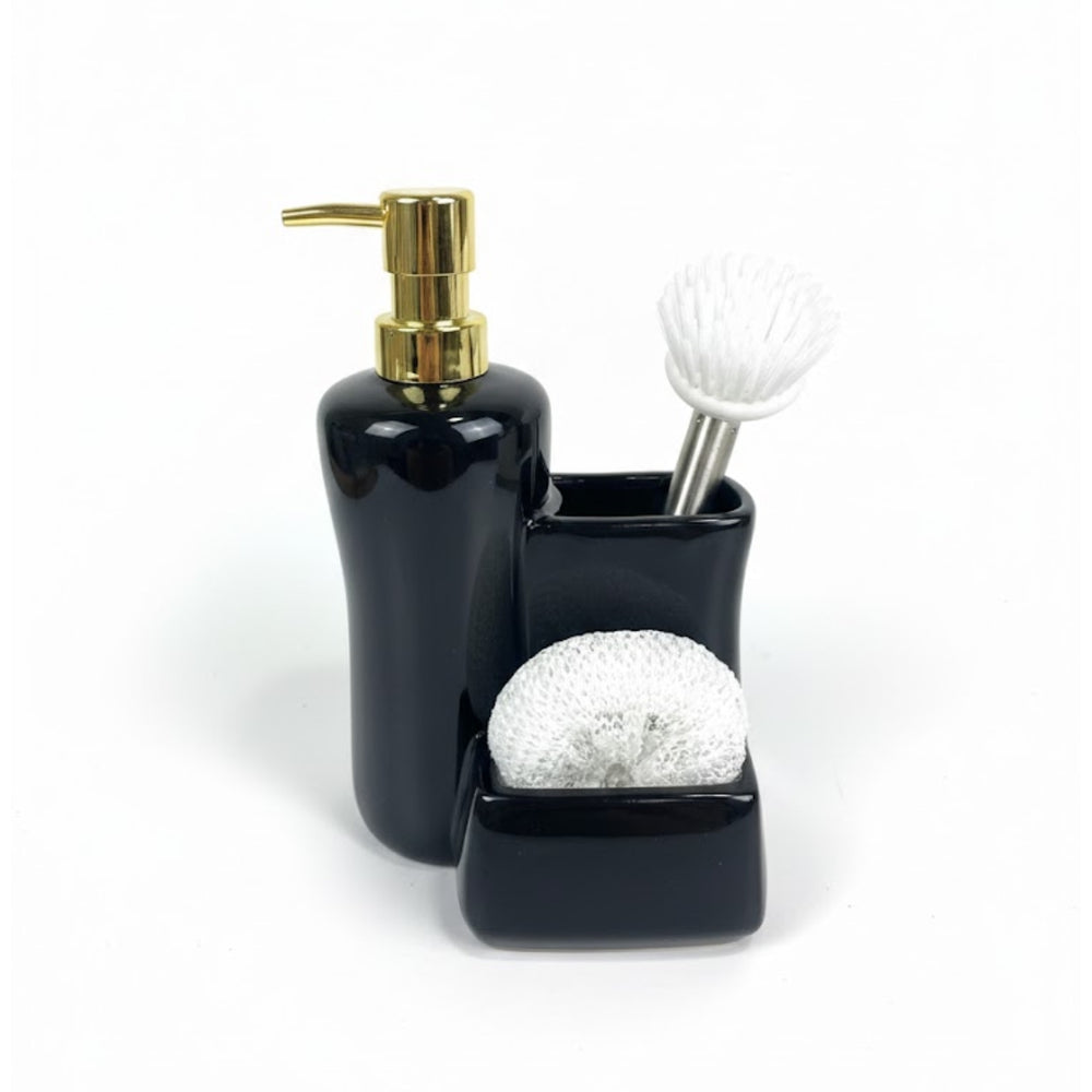 Accesorios de limpieza organizados en soporte compacto de cerámica