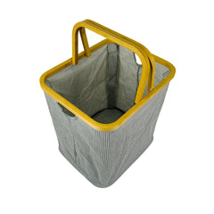 Cesta De Lavandería Diseño Líneas Con Marco De Bambú