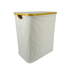 Cesta De Lavandería Grande Diseño Líneas Con Marco De Bambú