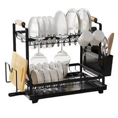 Escurridor De Loza Metálico De 2 Niveles Con Agarres En Madera