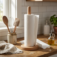 Portarrollos de papel de cocina en bambú natural con base circular