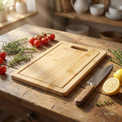 Tabla de picar en bambú Lala Home de 24×34 cm con agarre y canal perimetral
