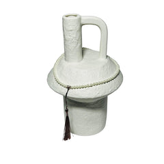 Florero Cerámica Tipo Hongo Blanco Con Perlas