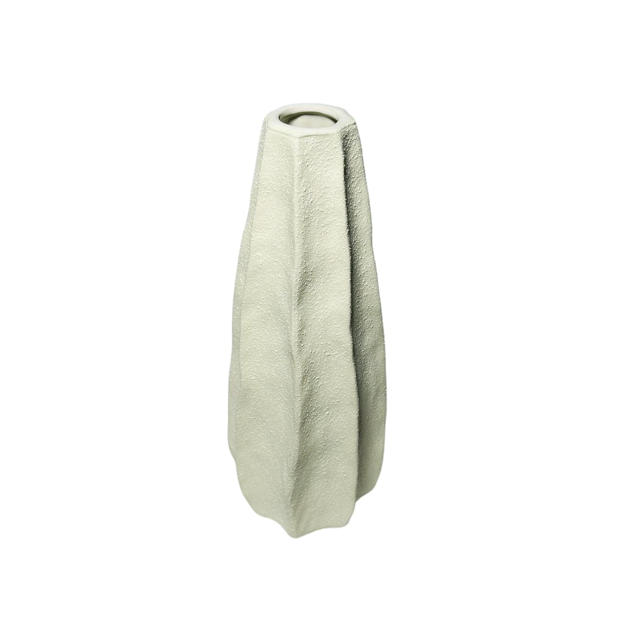 Florero De Cerámica Blanco Tipo Botella Con Líneas En Espiral