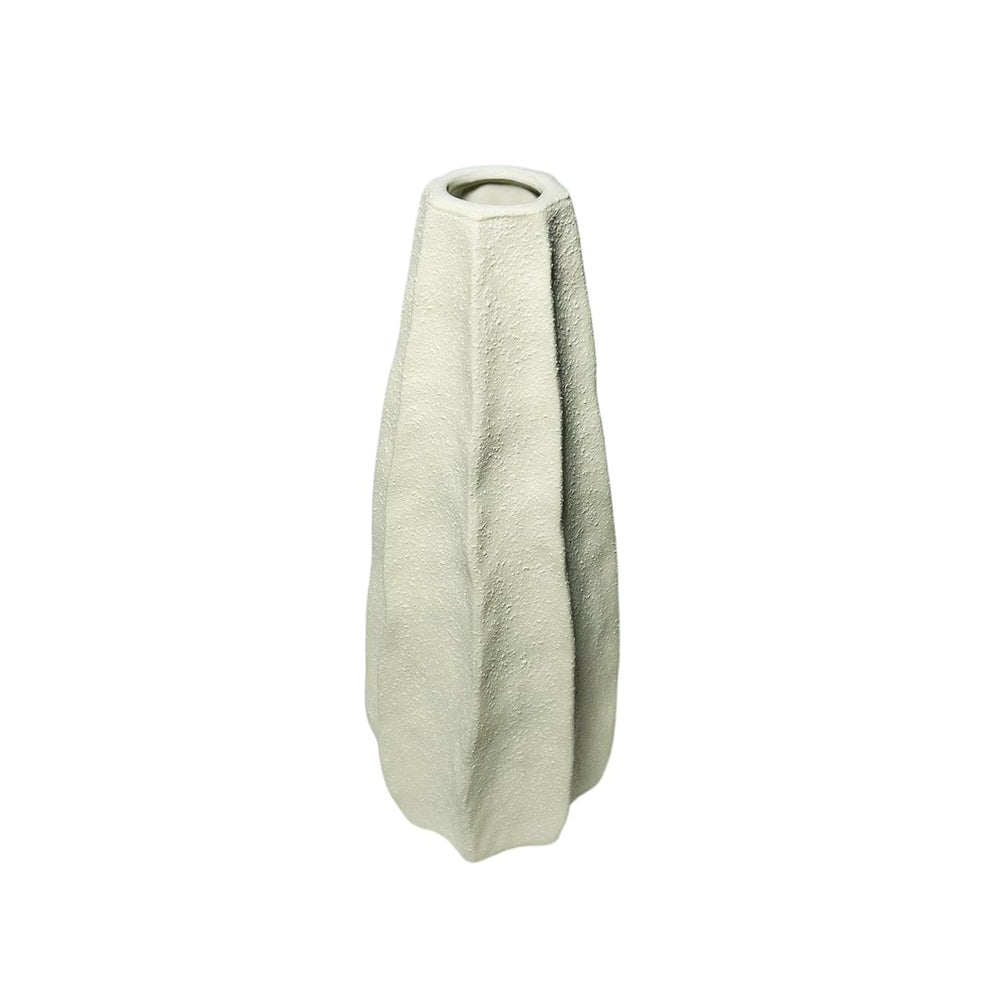 Florero De Cerámica Blanco Tipo Botella Con Líneas En Espiral