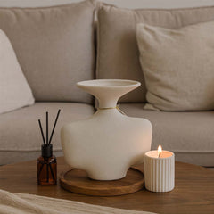 Florero Moderno De Cerámica Blanco Diseño Escultórico