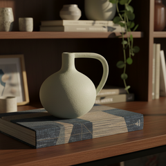 Florero De Cerámica Tipo Jarra Blanco Con Asa Elegante