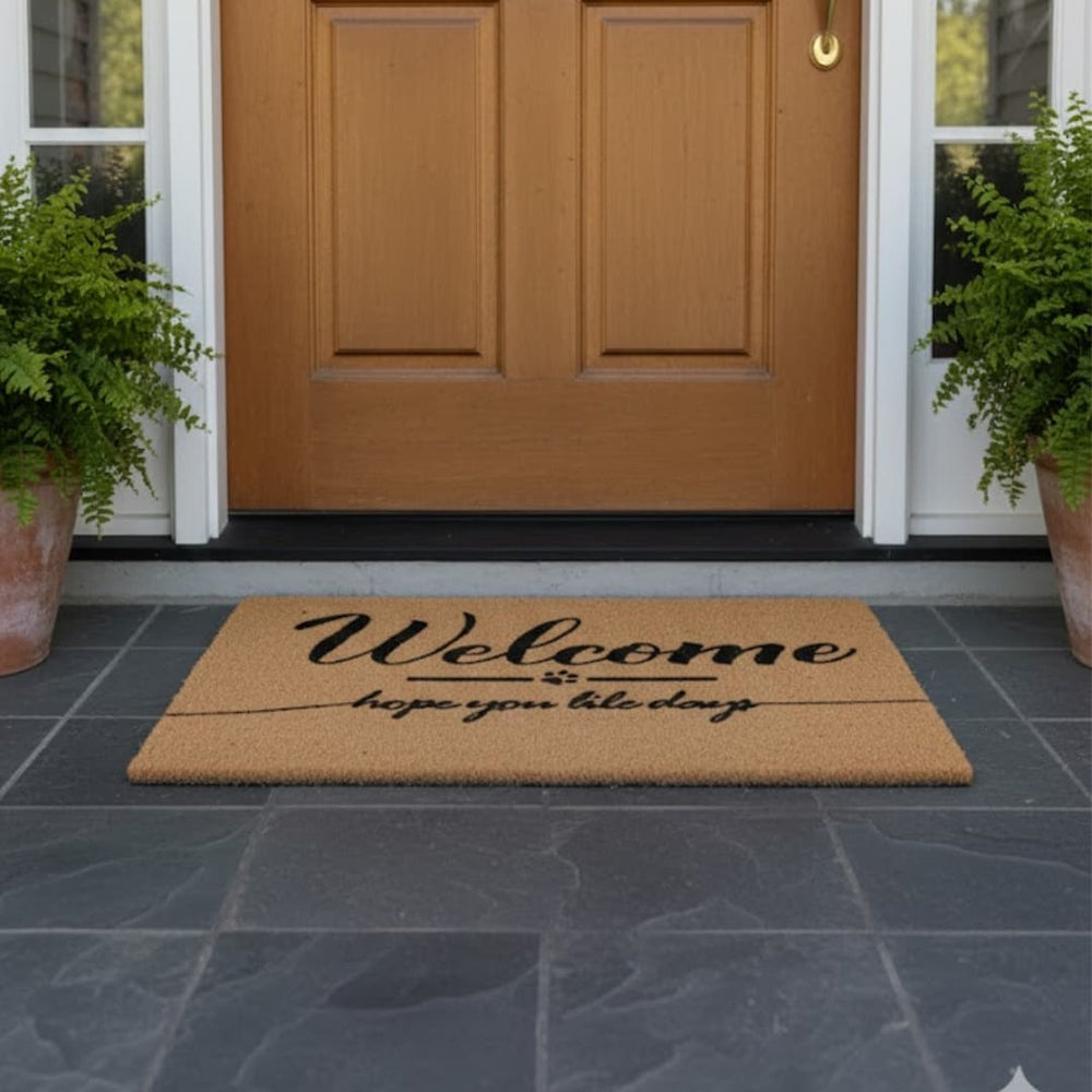 Tapete de fibra 40×60 cm con diseño “Welcome” y huella decorativa