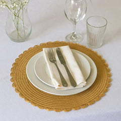 Individual Redondo Mimbre Diseño Artesanal Con Borde Ondulado