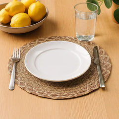 Individual Redondo En Yute 38cm Diseño Tejido Zig Zag