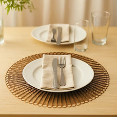 Individual Redondo En PVC 38cm Diseño Trenzado Dorado