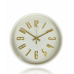 Reloj redondo fondo blanco con números dorados