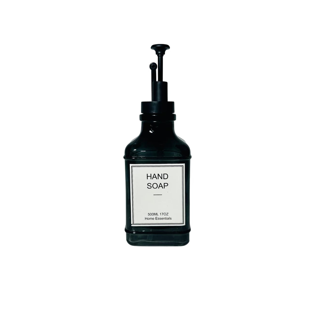 Dispensador negro de jabón 500 ml con etiqueta Hand Soap