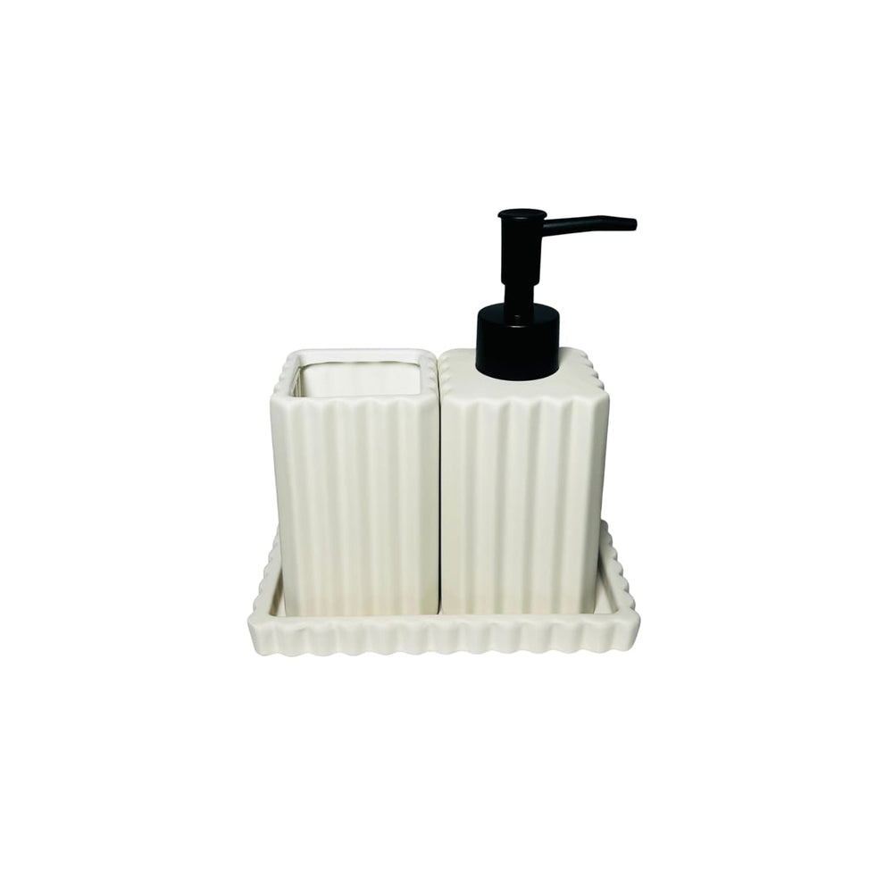 set cerámico de baño blanco con dosificador