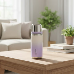 Termo bicolor lila y blanco 600ml con tapa de acero inoxidable