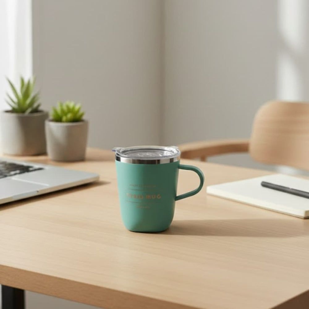 Mug TYESO color verde cerceta 300 ml con tapa transparente