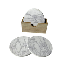 Set De Portavasos Redondos Con Soporte Diseño Mármol