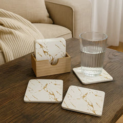 Set x6 Portavasos Cuadrado Con Soporte Diseño Mármol