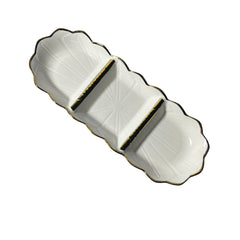 Bandeja Decorativa Blanca Con Borde Dorado 13x37cm 3 Divisiones