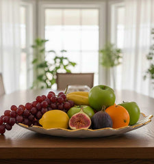 Bandeja Decorativa Con Forma De Flor y Borde Dorado