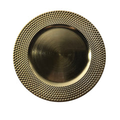 Plato Base 32cm Diseño Geométrico En Relieve Dorado