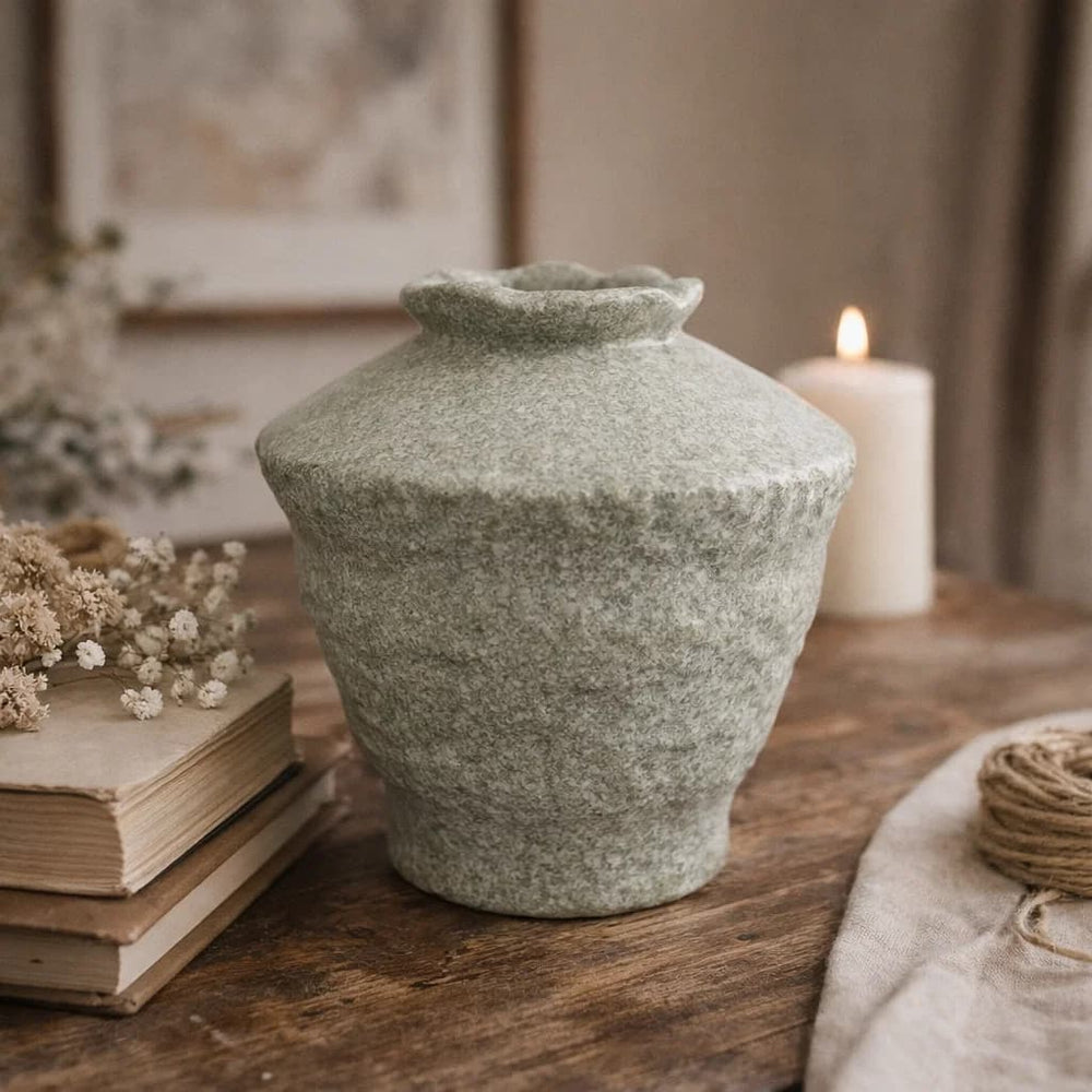 Florero decorativo texturizado estilo Wabi Sabi blanco