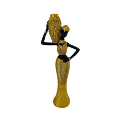 Figura decorativa africana mujer con jarrón dorado
