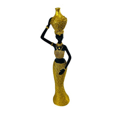 Figura decorativa africana mujer con jarrón dorado
