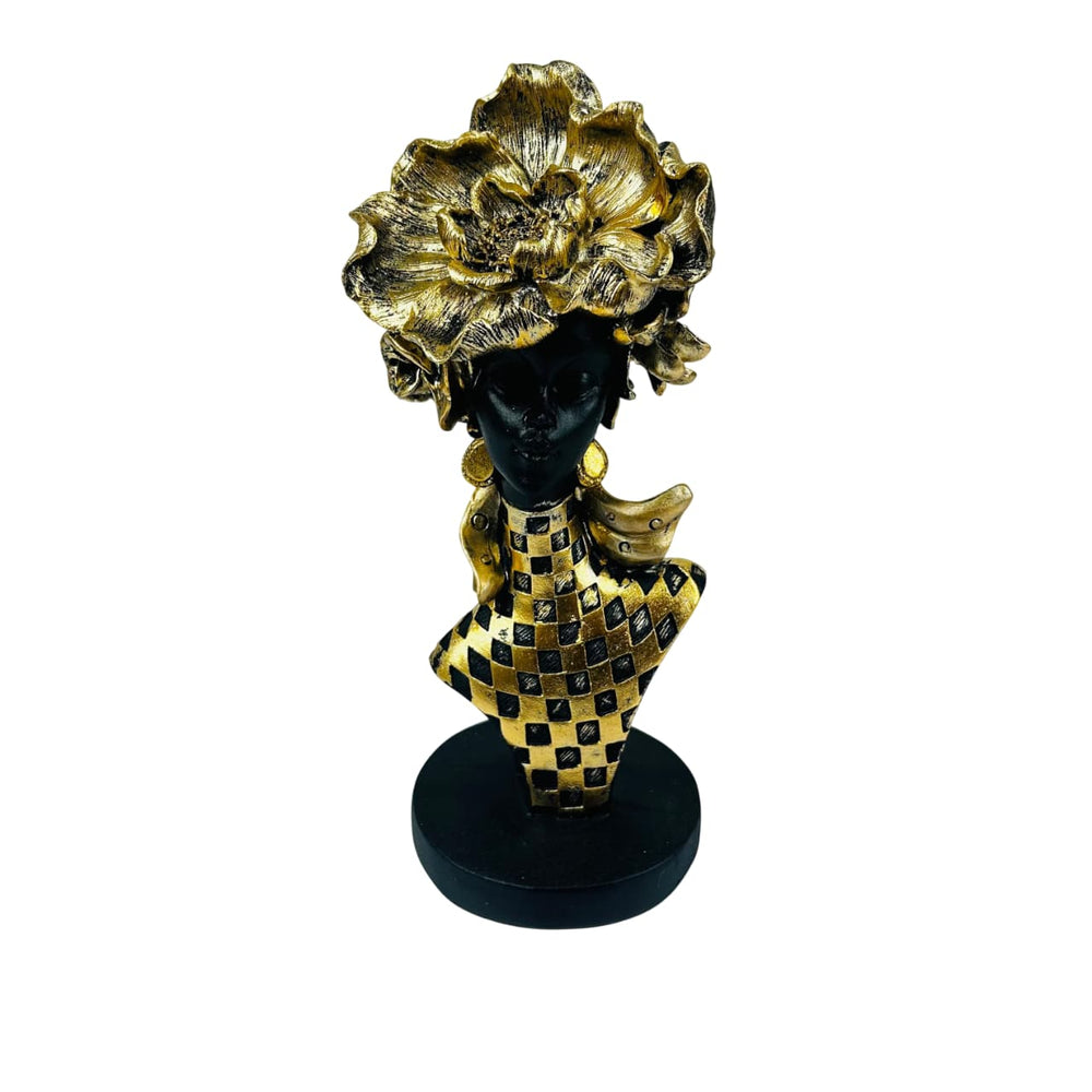 Figura africana decorativa negro y dorado
