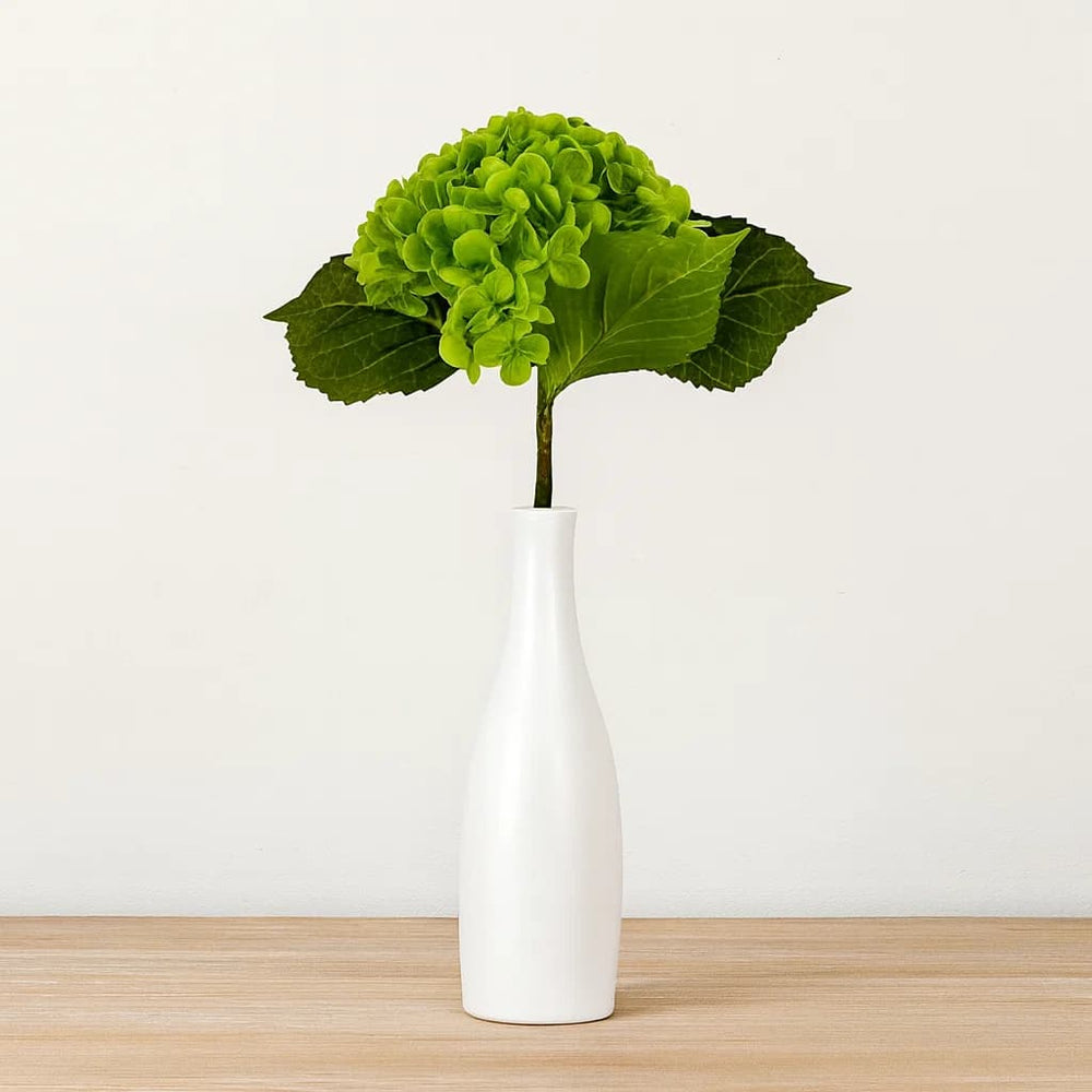 Hortensia artificial 52 cm flores blancas y follaje verde