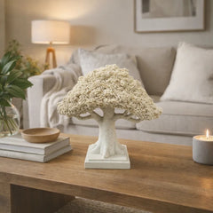 Escultura decorativa árbol de la vida blanco con base blanca
