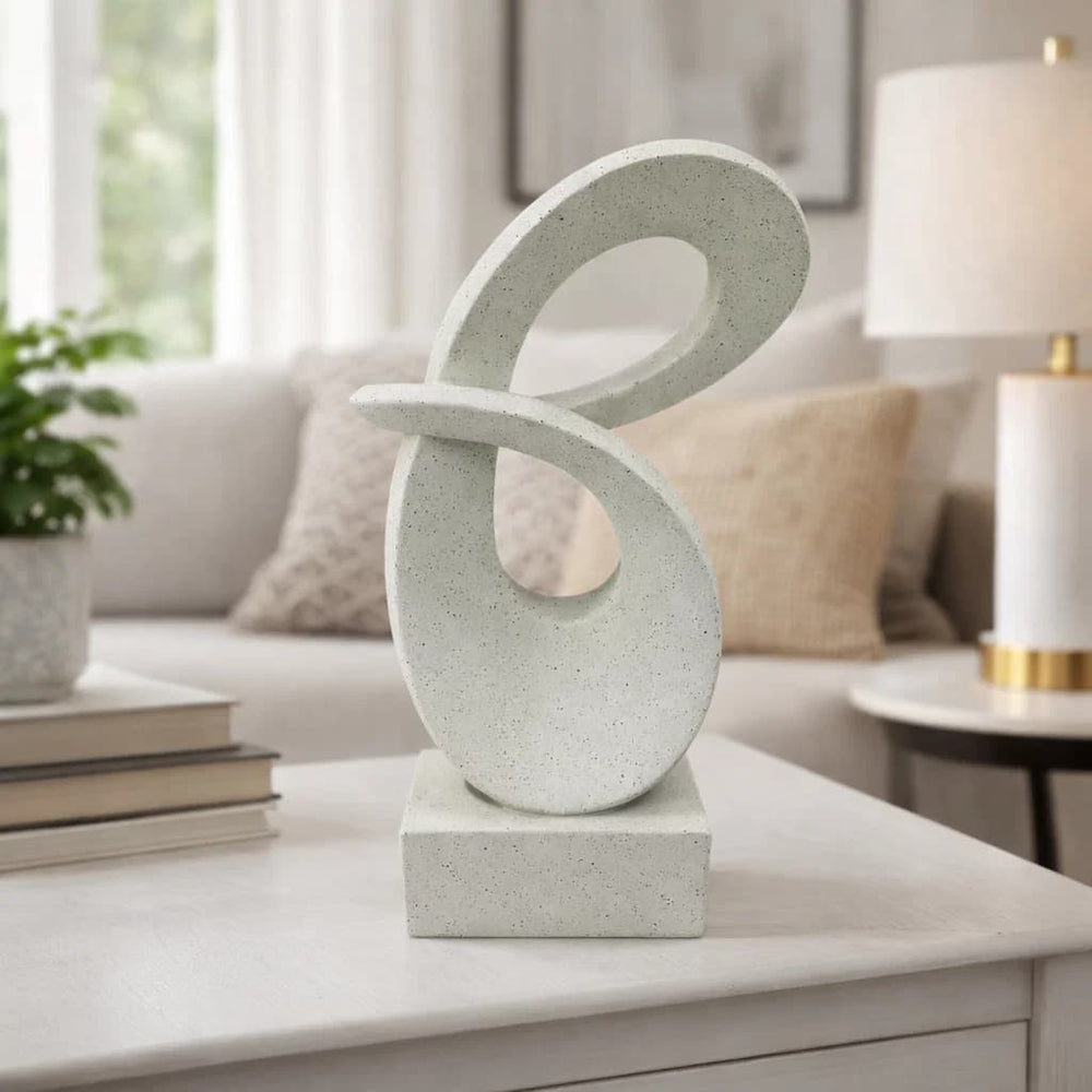 Escultura decorativa abstracta blanca moderna con base