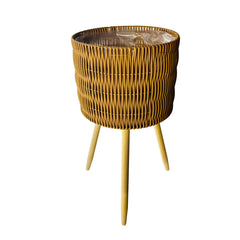 Matera Redonda Tejida Con Soporte En Madera