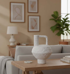 Florero De Cerámica Rustico Con Asa Escultórica 25x15cm