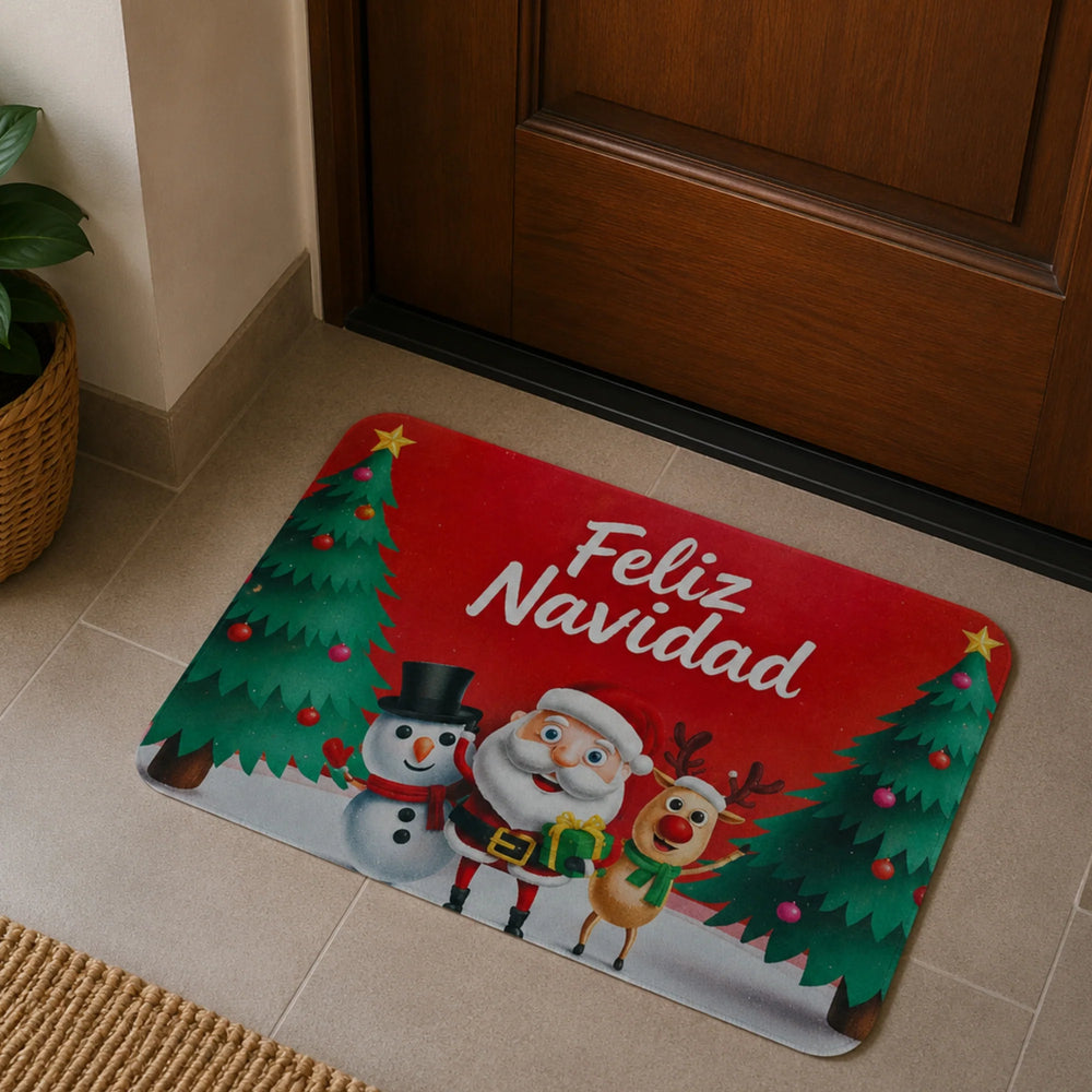 Alfombra decorativa de Navidad 40×60 cm con diseño de Santa, muñeco de nieve y reno