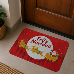 Alfombra de Navidad 40×60 cm roja con diseño de Santa en trineo y renos