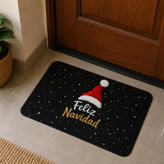 Tapete decorativo Feliz Navidad negro 40×60 cm con gorro navideño rojo