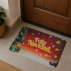 Tapete decorativo Feliz Navidad rojo 40×60 cm con estrellas y árbol navideño