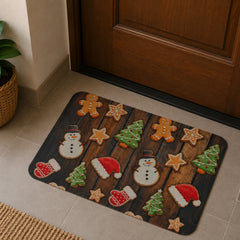 Tapete decorativo navideño 40×60 cm con galletas, muñecos de nieve y árboles