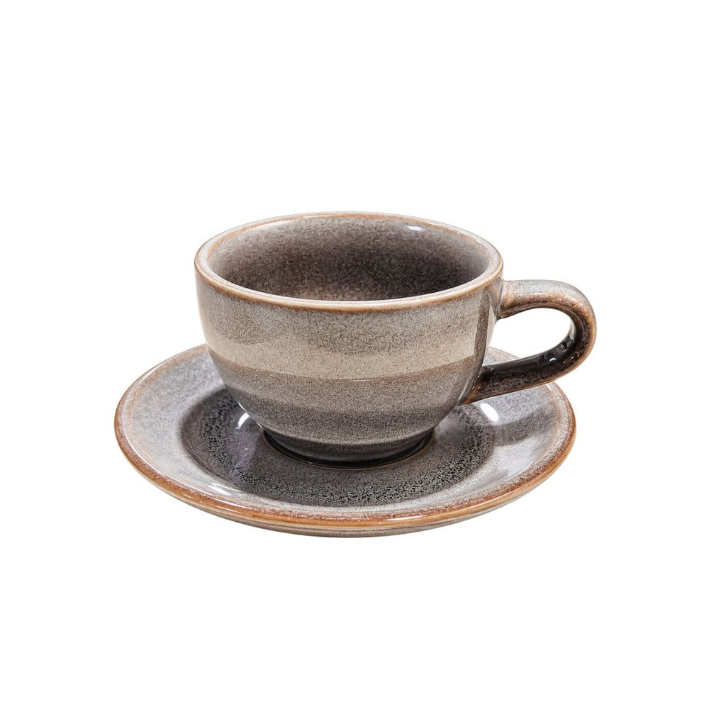 Pocillo de porcelana 190 ml grafito con plato marrón