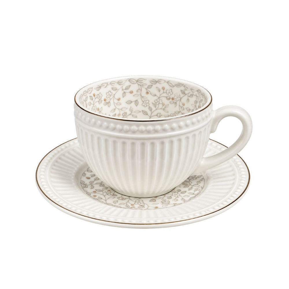 Pocillo de porcelana 100 ml con plato diseño hojas