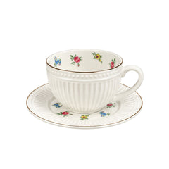 Set de pocillo y plato en porcelana con flores multicolor