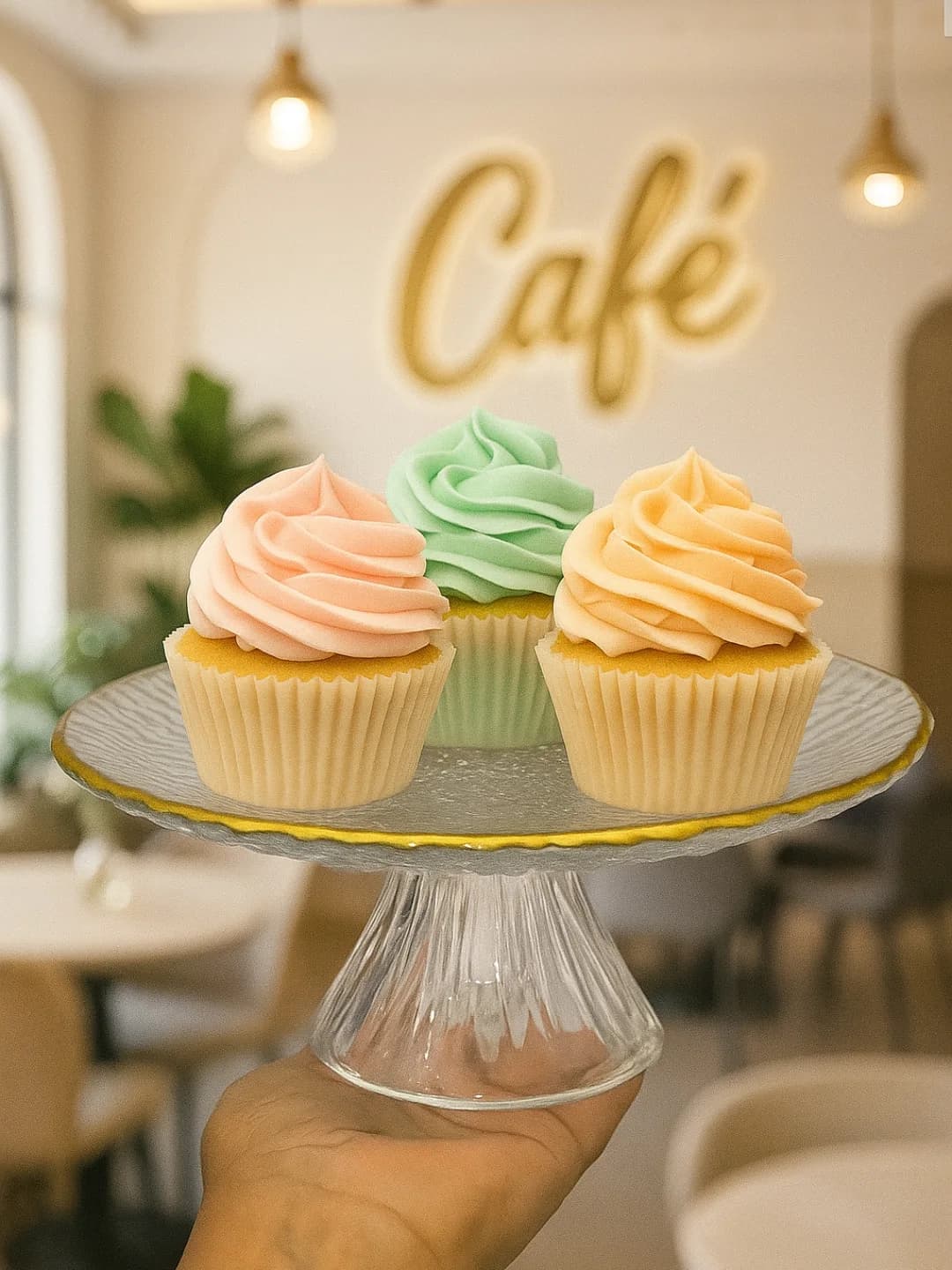 Base para torta en cristal con borde dorado elegante