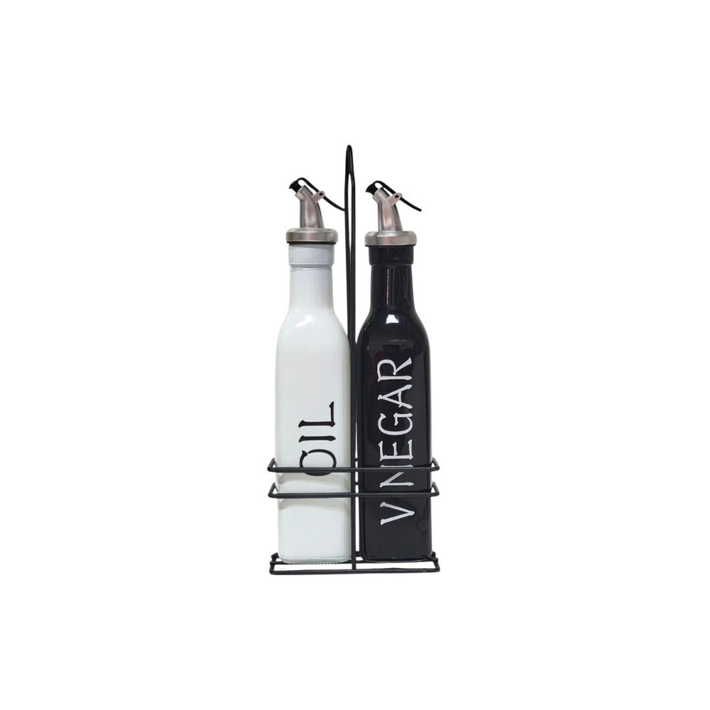 Aceitera y vinagrera blanco y negro con vertedores