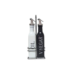 Aceitera y vinagrera blanco y negro con vertedores