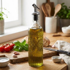 Aceitera de vidrio transparente 500 ml diseño mándala con vertedor

Slug: